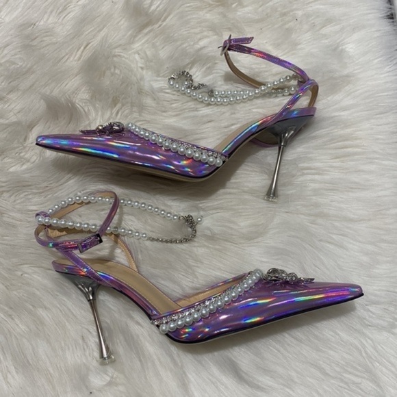 New Mach &‎ Mach Sophie Bow embellished Iridescent Leather pumps size 38.5EU - Picture 5 of 11